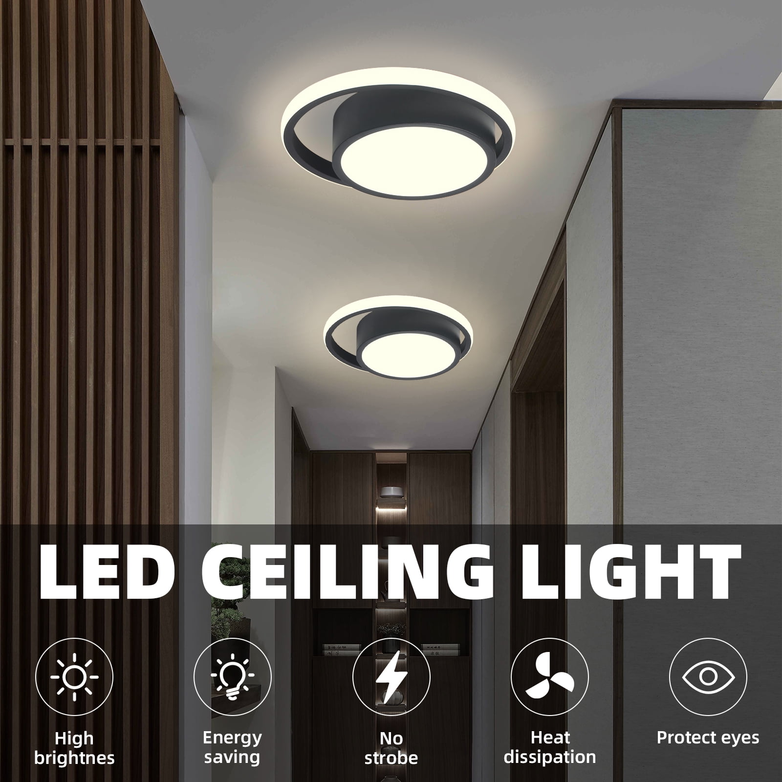 Modern Led Ceiling Light Round Ceiling Lamp Including Bulbs Warm Light 3000K Fixtures For Bedroom Kitchen Study Stair Hallway Small Aisle Lamp Corridor Light (Black)