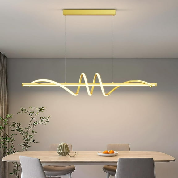 Modern Led Chandelier Dimmable Desk Linear Pendant Light with Remote Control Dimmable 3 Color Mode & Brightness Ceiling Lamp Dining Light Fixture  47inch Gold