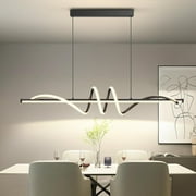 Modern Led Chandelier Dimmable Desk Linear Pendant Light with Remote Control Dimmable 3 Color Mode & Brightness Ceiling Lamp Dining Light Fixture for Kitchen Dining Room 39inch Black