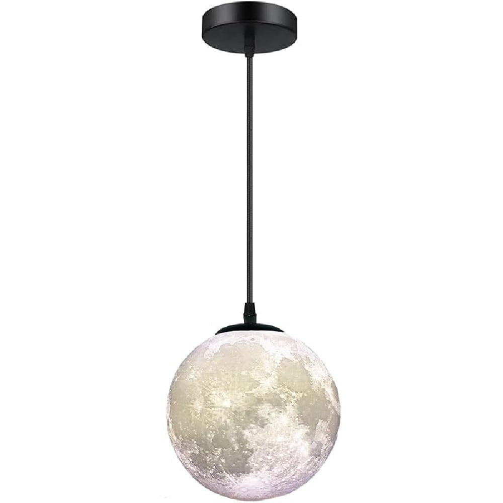 Modern Led Moon Pendant Lights Fixture,Light Up Moon Globe Night Light,3D Printed Galaxy Moon Lamp for Kids and Adults Bedroom Childrens Room Etc Ceiling Light Decor Gift (LED Bulb Included)