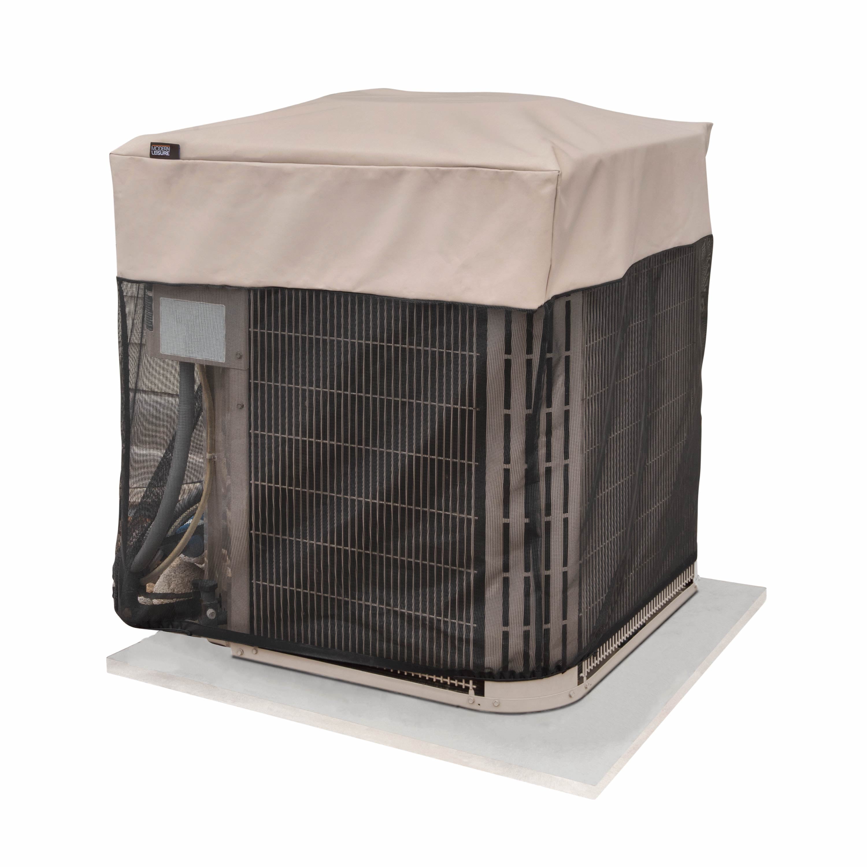 Weather-Resistant Beige and Black Outdoor AC Cover, 32" Square