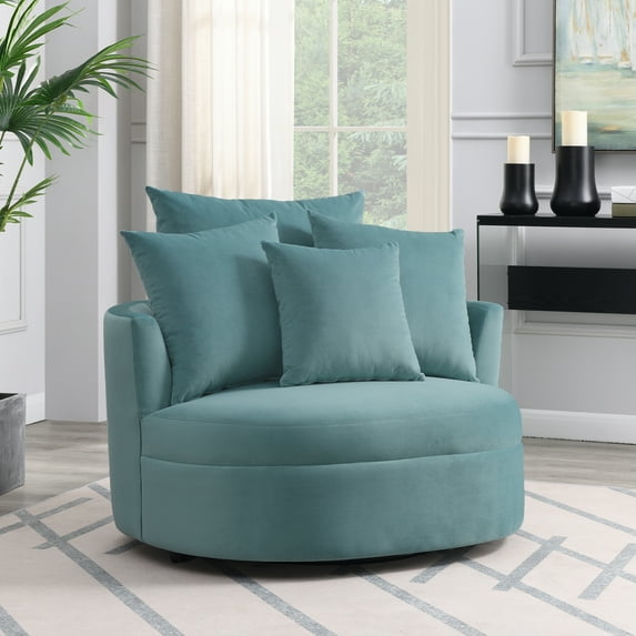 Modern Leisure Chair 360° Swivel Barrel Chair, Swivel Accent Sofa Barrel Chairs with 4 Movable Pillows, Round Barrel Chair for Living Room
