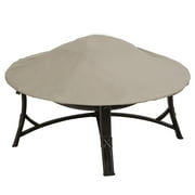 Modern Leisure Chalet Round Outdoor Patio Fire Pit Cover, 44" Dia x 3"H, Beige