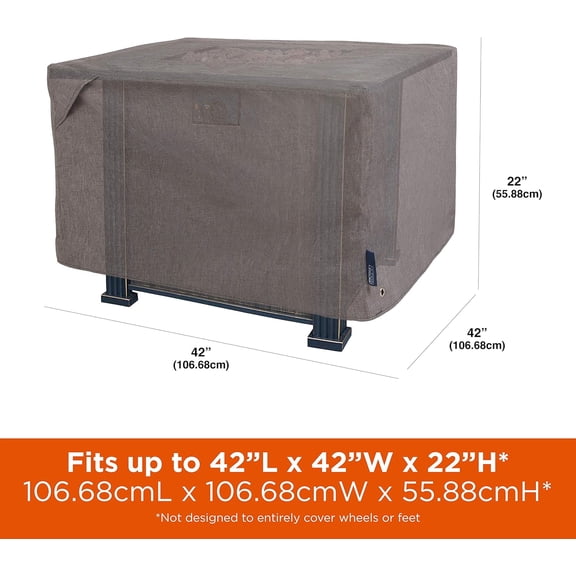Modern Leisure Garrison Square Fire Pit Table Cover - Waterproof Fabric - Heavy-Duty Protection for Outdoor Furniture - 42" W x 22" H - Heather Grey