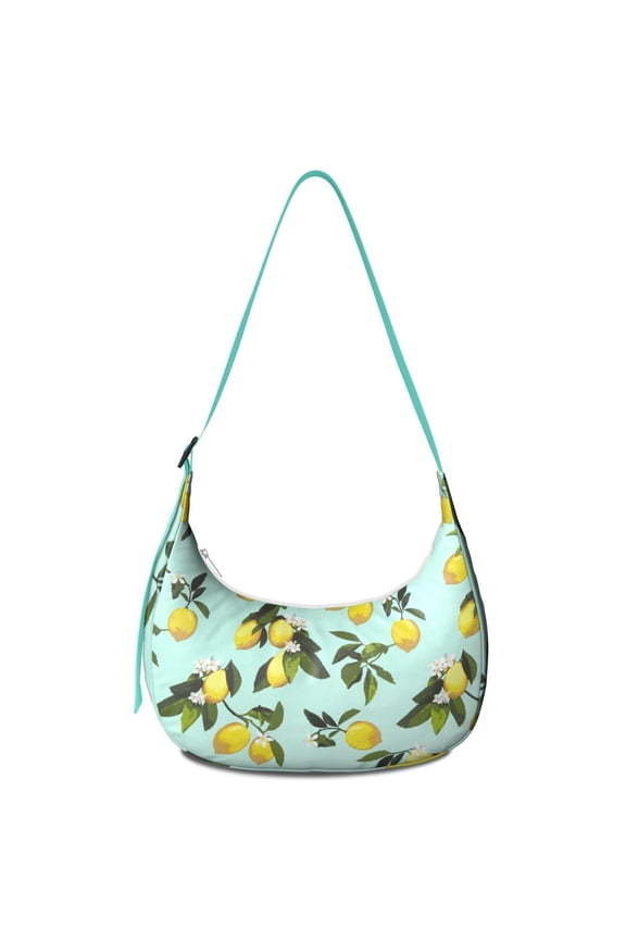 Modern Lemon Crossbody Bag Lightweight Nylon Adjustable Strap Yellow Fruit Cute Summer Lemon Lover Retro Vintage I Love Lemons Flowers Floral Fresh Bright Pattern Print Design Small Purse
