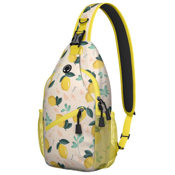Modern Lemon Pattern Travel Sling Backpack, Lightweight and Durable Crossbody Bag with Bright Yellow Fruit and Floral Print, Multi-Layer Storage for Lemon Lovers