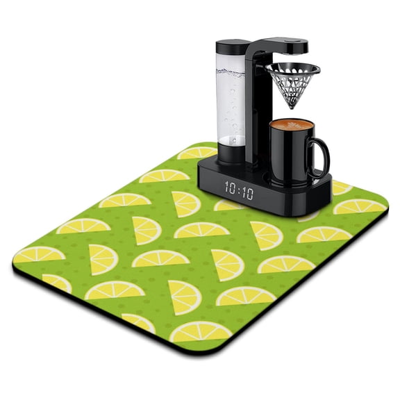 Modern Lemon Print Coffee Mat Non-Slip Absorbent Mat for Coffee Bar, Pet Bowls Retro Bright Yellow Summer Fruit Design