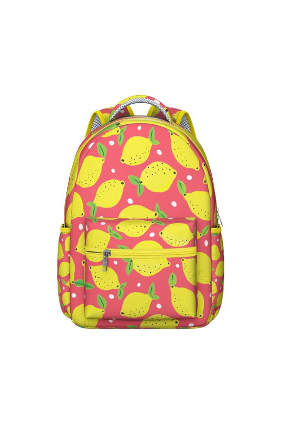 Modern Lemon Students Backpack Cute Yellow Fruit School Bag with Bright Floral Design, Durable and Comfortable