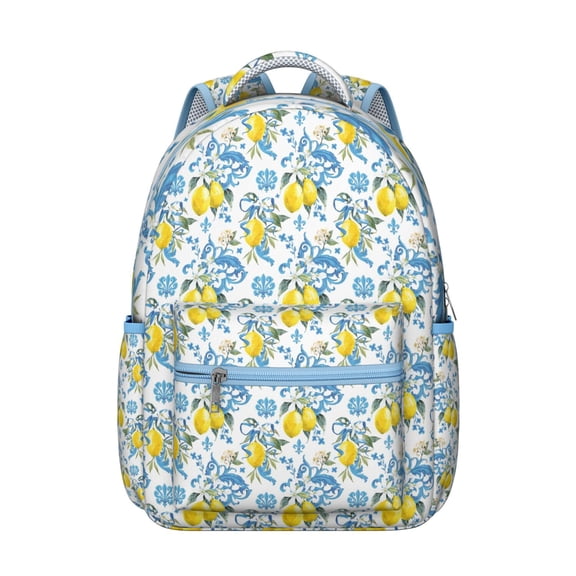 Modern Lemon Students Backpack Cute Yellow Fruit School Bag with Bright Floral Design, Durable and Comfortable