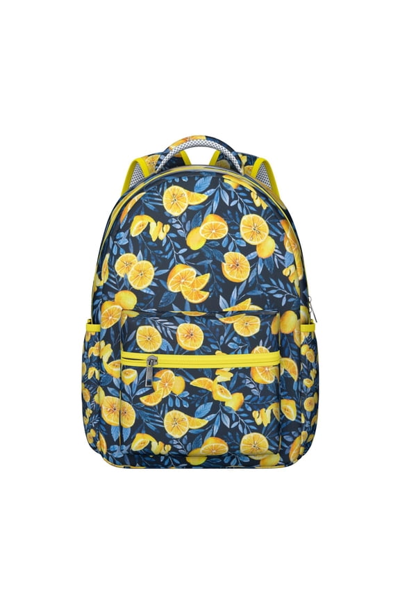 Modern Lemon Students Backpack Cute Yellow Fruit School Bag with Bright Floral Design, Durable and Comfortable