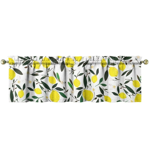 Modern Lemon Valance - Bright Retro Fruit Print with Floral Accents, 54x18 Inch Rod Pocket Kitchen Window Treatment, Light Filtering Polyester for Small Windows