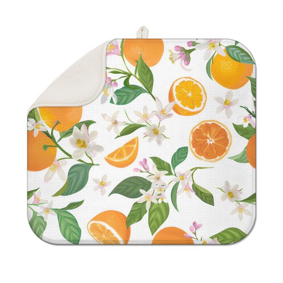 Modern Lemons and Flowers Print Dish Drying Mat Heat Resistant Absorbent Sink Pad