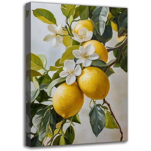 Modern Lemons on Branch Canvas Art Print - Framed, Wall Decor for Living Room and Bedroom Ideal Gifts For Girl (8W X 12L)