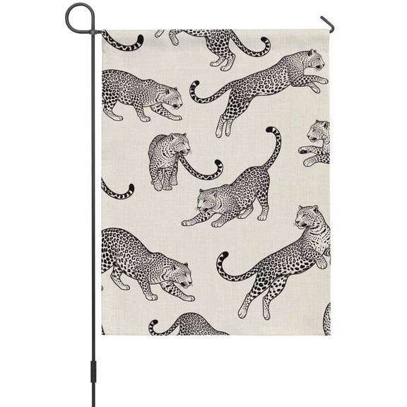 Modern Leopard Garden Flag 12 x 18 Inches, Wildlife Jungle Style Animals Linen Texture Weather Proof Outdoor Patio Flags Double Sided Small Garden Decoration for Yard Outside Home