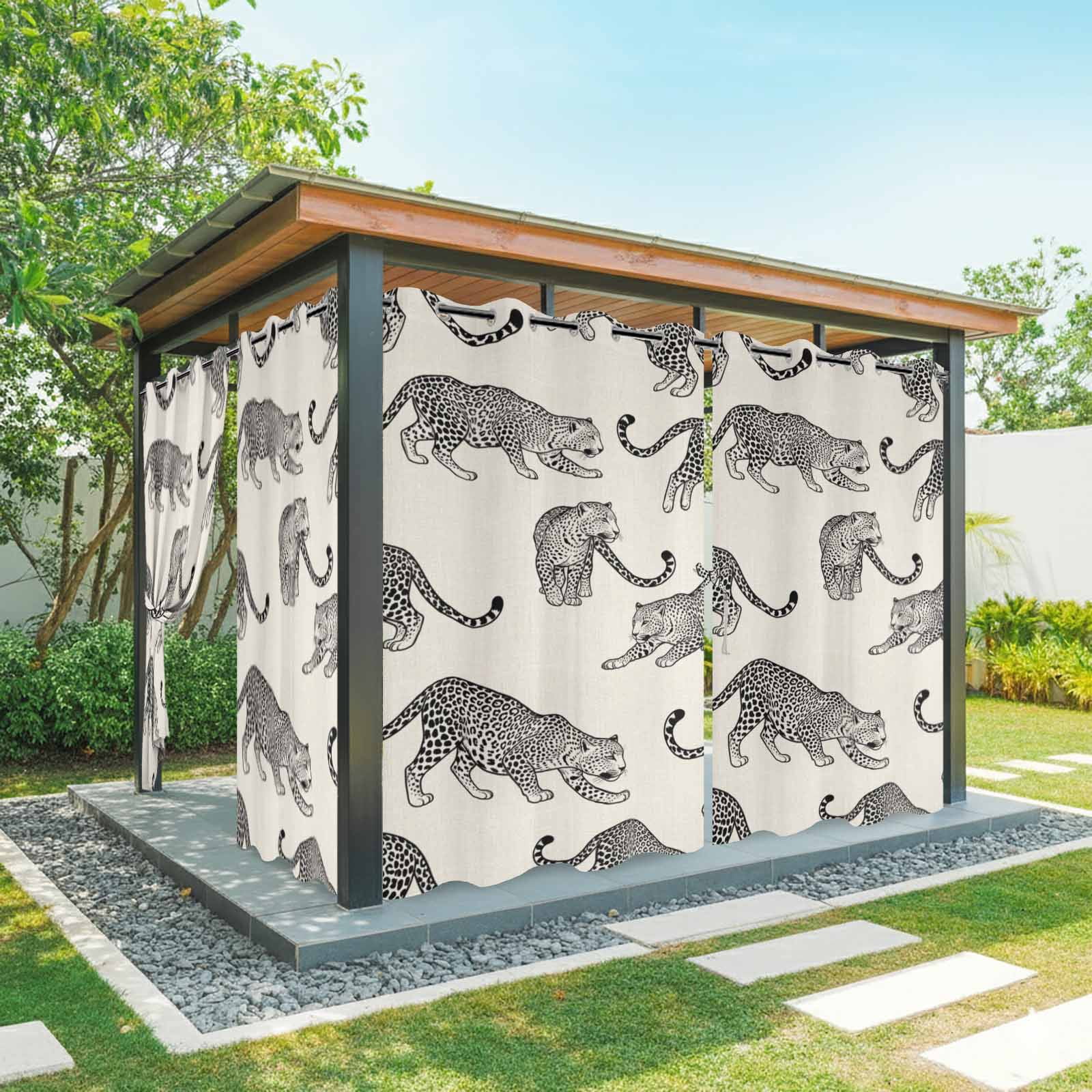 Modern Leopard Outdoor Curtains for Patio, Wildlife Jungle Style Animals Linen Texture Sunshade Privacy Drapes Grommet Waterproof Outside Curtains for Porch/Cabana/Balcony 54"x 108", 1 Panel