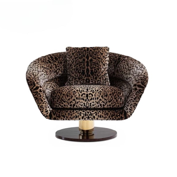Modern Leopard Print Swivel Accent Chair, Luxury Upholstered Barrel Lounge Chair with Rotating Base, Plush Fabric Single Sofa Chair for Living Room Bedroom Reading Corner
