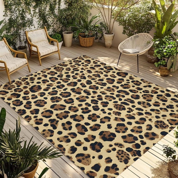 Modern Leopard Textured Outdoor Rug 3x5 Ft - Reversible Patio Rug Outdoor Camping Rugs, Chic Animal Fur Printed Washable Indoor Outdoor Area Rugs, Non-Slip Outdoor Carpet Runner for Deck/Porch