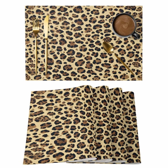 Modern Leopard Textured Placemats Set of 12 Chic Animal Fur Printed Place Mats Indoor Wipeable Table Mats Washable Cloth Dining Table Placemats for Kitchen Holiday Party Home Decor 13x19 Inch