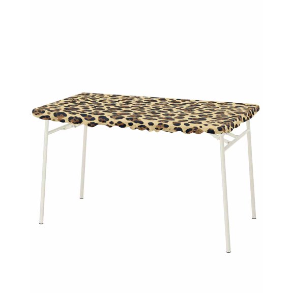 Modern Leopard Textured Rectangle Tablecloth, Waterproof Elastic Fitted Table Covers for 8 Foot Tables, 32x96inch Decorative Tablecloths for Picnic, Camping, Indoor, Outdoor, Chic Animal Fur Printed