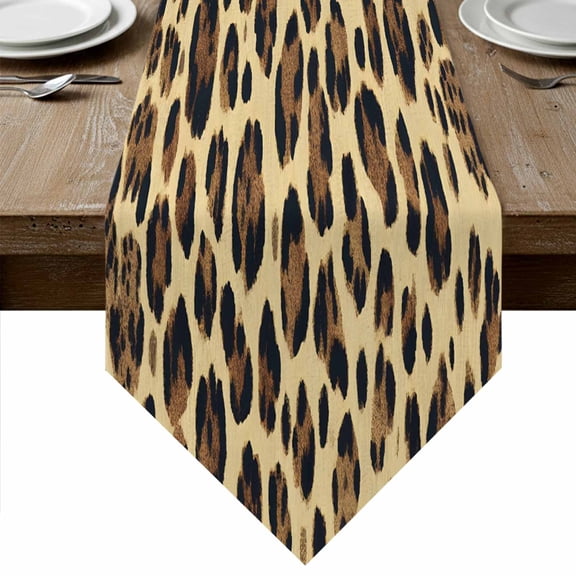 Modern Leopard Textured Table Runner Linen Burlap Table Runner 36 Inches Small Chic Animal Fur Printed Dresser Scarves for Kitchen Island Coffee Dining Party Wedding Banquet Holiday Decor 13"x36"
