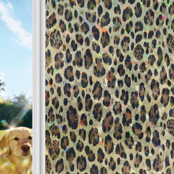 Modern Leopard Textured Window Privacy Film Stain Glass,Reusable Decorative Rainbow Window Film,Chic Animal Fur Printed Static Cling Sun Blocking Stickers Decals Covers 19.6" x 39.3" (2pcs)