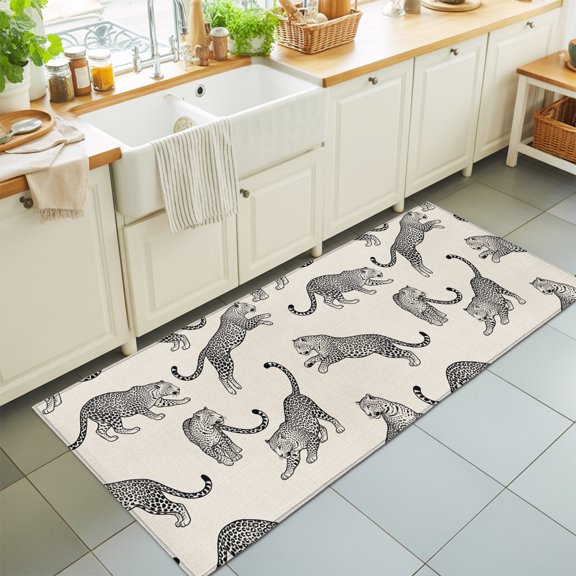Modern Leopard Washable Runner Rugs 2'x6', Wildlife Jungle Style Animals Linen Texture Washable Runner Rug Non-Slip Sturdy Edge Binding Carpet for Bedside Hallway Runner Kitchen Galley
