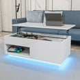 thumbnail image 1 of Modern Lift Top Coffee Table with Hidden Compartment LED Coffee Table High Gloss Sofa Side Cocktail Tables White with Drawer & Open Shelf for Home Office, 1 of 10