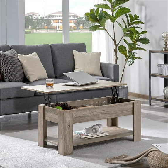 Modern Lift Top Coffee Table w/Hidden Storage & Shelf For Living Room Reception