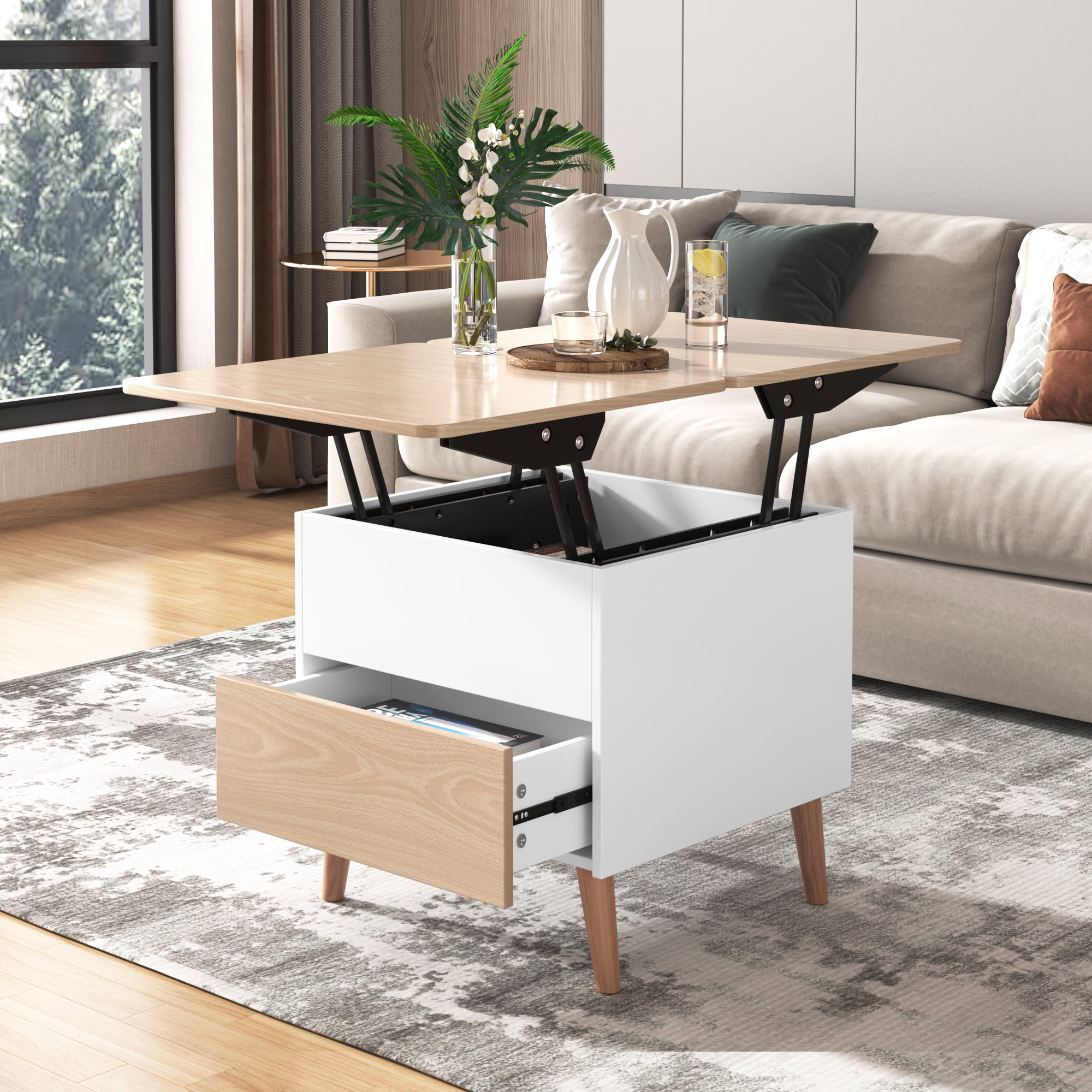 Modern LiftTop Coffee Table with Hidden Storage, Extensible Side Table