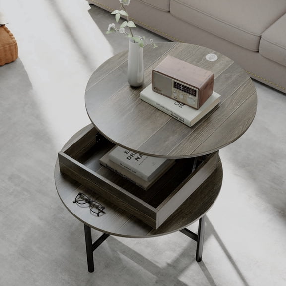 Manxile Round Lift Top Coffee Table, Center Tables with Hidden Storage Compartment for Living Room/Home Office, Charcoal Gray