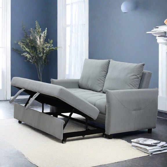 Modern Light Blue Pull - Out Futon with Storage - Convenient Charging and Rest