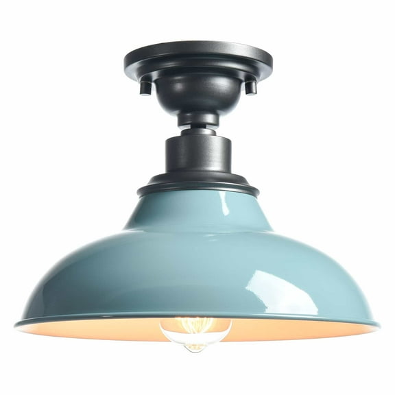 Modern Light Blue Semi Flush Mount Light Barn Shade Ceiling Light Fixture