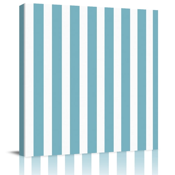 Modern Light Blue and White Stripe Canvas Artwork Painting Art, Minimalist Line Art Square Framed Wall Decorations Prints Picture for Bedroom Kitchen Living Room, 8x8 in
