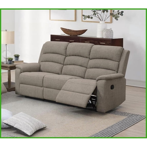 Modern Light Brown Burlap 3-Seater Manual Recliner Sofa - Plush Living Room Furniture with Padded Headrests