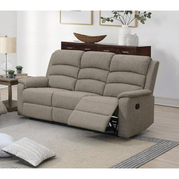 Modern Light Brown Burlap Fabric Recliner Sofa | 1pc Manual Motion Couch