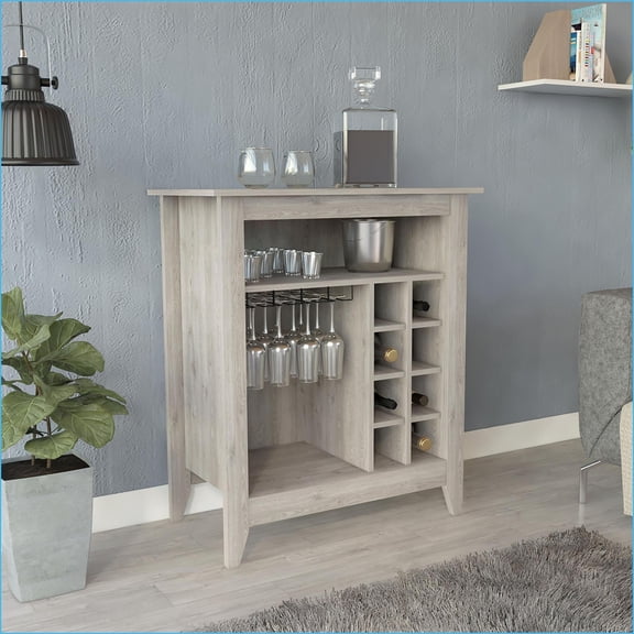 Modern Light Gray Bar Cabinet | 6 Wine Rack, 1 Shelf, 1 Drawer | 37.12'' Top | Particle Board