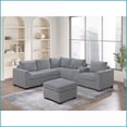 thumbnail image 1 of Modern Light Gray Corduroy 4-Piece Sectional Sofa Set for Living Room - L-Shape, Console & Ottoman | Light Gray | Corduroy | Foam+Spring, 1 of 8