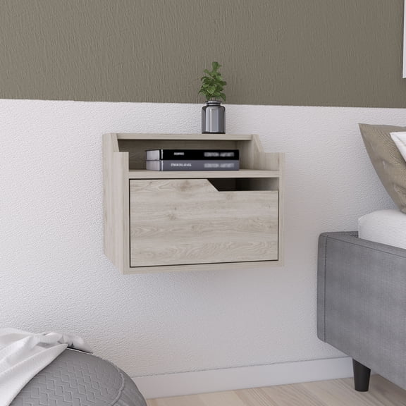 Modern Light Gray Floating Nightstand Spacious Storage & Elegant Tier Design