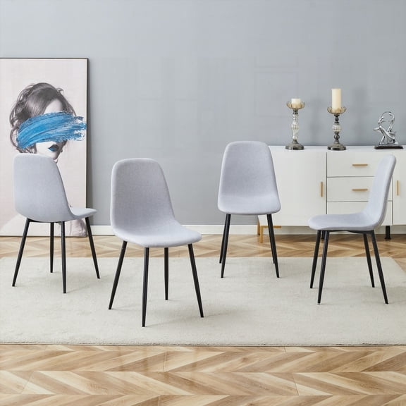 Modern Light Gray Linen-Cotton Dining Chairs Set - 4-Piece with Anti-Slip Feet