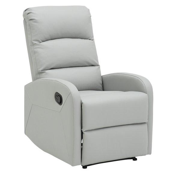 Modern Light Grey Faux Leather Recliner Chair with Tufted Back and Manual Recline