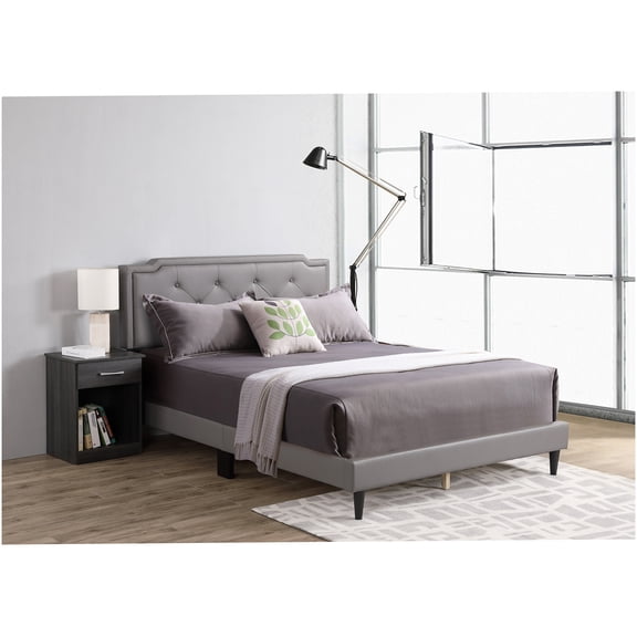 Modern Light Grey Queen Size Upholstered Platform Bed with Adjustable Headboard