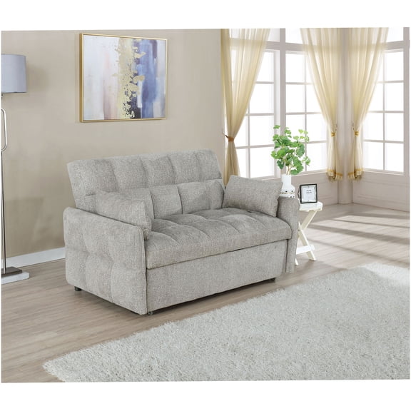 Modern Light Grey Upholstered Pull-Out Sleeper Sofa Bed with Memory Foam, Tufted Design for Living Room