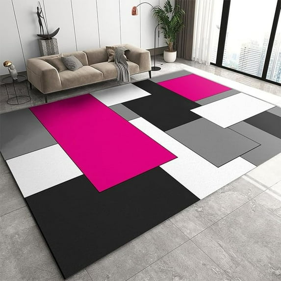 Modern Light Luxury Geometric Area Rug, Black White Gray Rectangle Washable Carpet, Anti-Slip Foldable Non-Shedding Rugs For Bedroom Entryway Kitchen Office Living Room 5x8ft