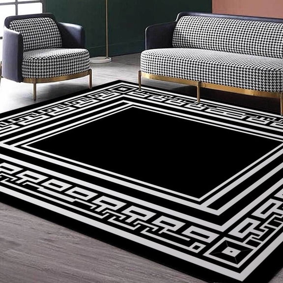 Modern Light Luxury Large Living Room Carpet Black Geometric Rug for Office Antiskid Customizable Room ration Home Mats 러그