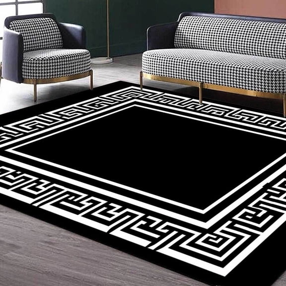 Modern Light Luxury Large Living Room Carpet Black Geometric Rug for Office Antiskid Customizable Room ration Home Mats 러그