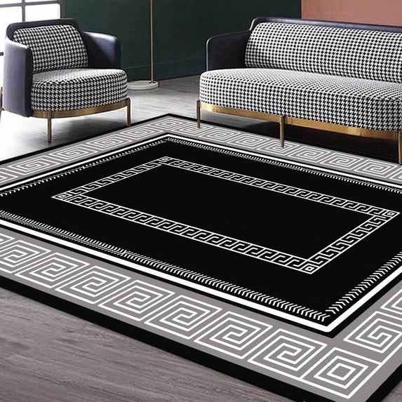 Modern Light Luxury Large Living Room Carpet Black Geometric Rug for Office Antiskid Customizable Room ration Home Mats 러그