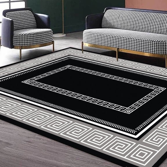 Modern Light Luxury Large Living Room Carpet Black Geometric Rug for Office Antiskid Customizable Room ration Home Mats 러그