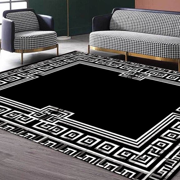 Modern Light Luxury Large Living Room Carpet Black Geometric Rug for Office Antiskid Customizable Room ration Home Mats 러그