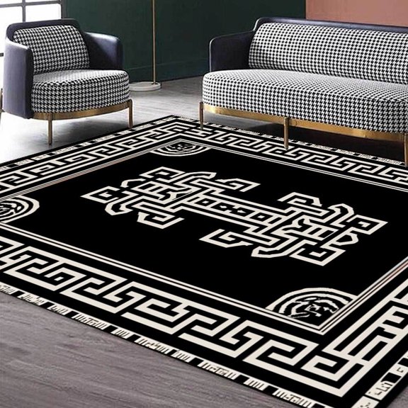 Modern Light Luxury Large Living Room Carpet Black Geometric Rug for Office Antiskid Customizable Room ration Home Mats 러그