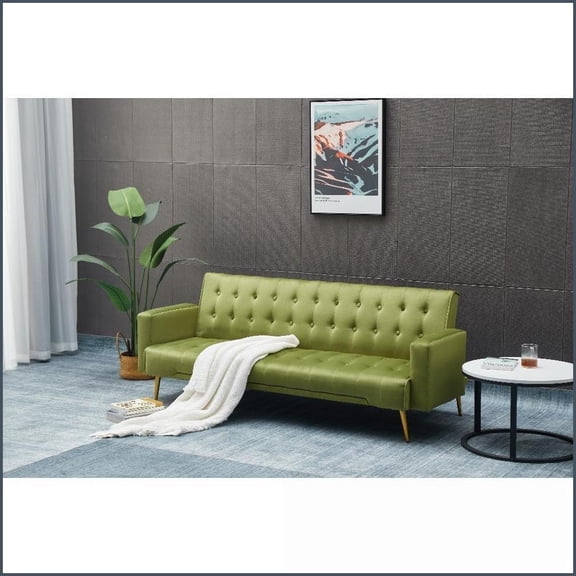 Modern Light Luxury Velvet Sofa Bed - Space-Saving for Small Living Rooms with Golden Metal Legs | Army Green | Velvet | Metal